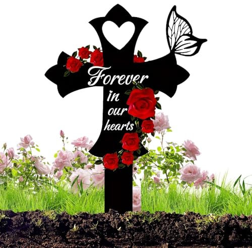 Estaca De Decoración De Tumbas - Estaca De Tributo Del Cementerio De Metal | Corazón Y Cruce Simpatía Conmemorativa Marcadores De Tumba Estaca, Marcadores De Tumba De Simpatía Estaca Para El Jardín De