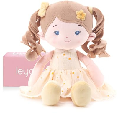LeyaDoll Weiche Stoffpuppe 40cm,Baby Puppe Spielzeug ab 1 Jahr | Rosa Geschenkbox inklusive, kuscheliger Begleiter für Babys, gesticktes Gesicht, extra weich und maschinenwaschbar.