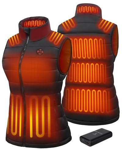 TODWARM Beheizbare Weste Damen mit Powerbank 16000 mAh, 15 Heizzonen Heizweste Damen für Smart Heating Leicht Wärmeweste Camping Wandern Trekking Angeln Outdoor Aktivitäten Schwarze L