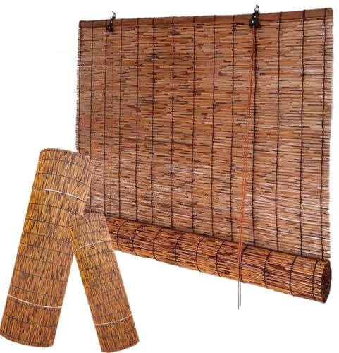 Natural Bamboo Roller Blind – Light Filtering Window Shade for Indoor & Outdoor Privacy Sun Shade with Mounting Kit – Rustic Woven Curtain for Home, Kitchen, Patio 40-160cm width(90x150cm)