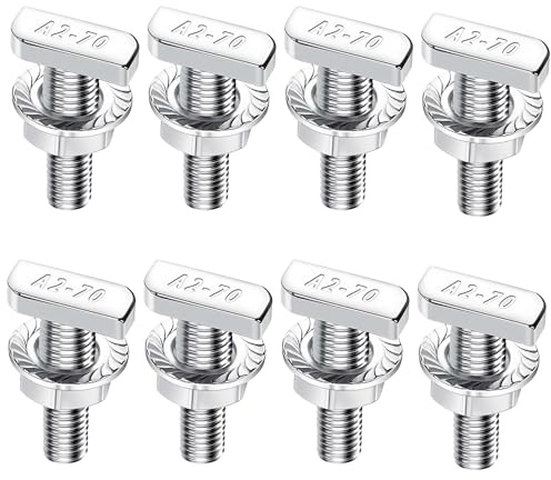 8 Stück M10x25mm Hammerkopfschrauben, Hammerkopfschrauben Edelstahl A2-70 Mit Sperrzahnmuttern & Flanschmuttern Für PV-Solar Montageschienen, Gewächshaus & Photovoltaik