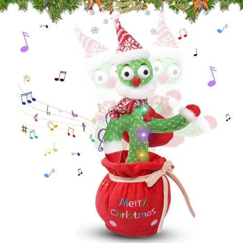 Qunkun Jouet en peluche de Noël, cactus dansant, jouet interactif, jouet amusant pour enfants, cadeau d'anniversaire et cadeau de Noël (B)