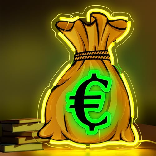 Neon Schild in Form eines Geldbeutels,Euro-Form,led Schild für Geburtstag, Jubiläum, Party, Bar, Firmen logo,Größe: 40 x 30 cm(Geldbeutel-Neonlicht)