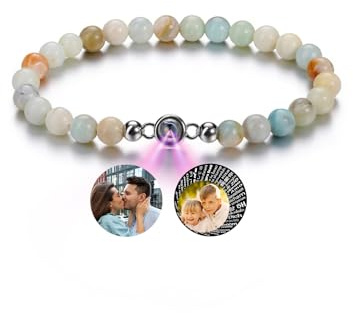 PiercingJak Bild Projektion Armband mit Foto im Stein Damen Herren Perlenarmband 6mm Edelstein Stretch-Armband Kugelarmband Personalisierte Geschenke für Mann Frauen