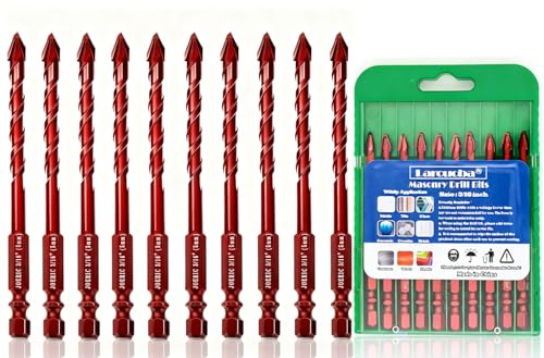Larouoba 10pc 3/16” Red Masonry Drill Bit Sets Eccentric Drill Bit Set, 5mm Porcelain Tile Drill Bit Concrete Drill Bit for Glass,Brick,Plastic,Cement,Wood,Ceramic,Metal,Marble.
