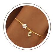 SLOONG Armband Damen Gold, 18K Gold Vergoldet Armband mit Buchstaben E Kinder Armbänder Personalisiert Armkette Jewelry GoldSchmuck Teenager Mädchen Geschenke für 5 6 7 8 9 10 11 12 Jahre