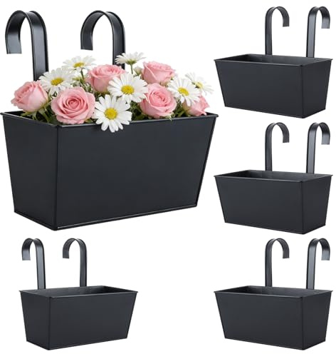 DAJAVE 5 Pcs Balcony Planters for Railing Over Fence Planter