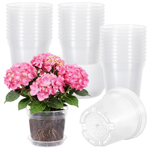 Zourglow 30 Macetas de Orquídeas Transparentes, 10cm Maceta de Plástico | Macetero Redonda de Plántulas con Plato & Agujeros para Interior Exterior Jardín Balcón Flores Plantas Trasplante