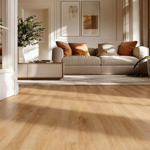 Self Adhesive Vinyl Flooring Tile 5m2, 36 Tiles 91.5x15.2cm Grained Plank Effect Floor Tiles Waterproof PVC Peal and Stick for Living Room Bathroom Kitchen Bedroom Home Office Flat (Oak Grain)
