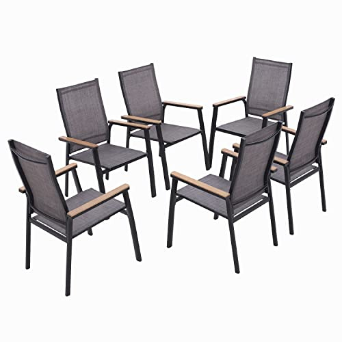 MFSTUDIO Gartenstuhl 6er Set Aluminium, Textilene Balkon Stühle Stapelbar | Robustes Aluminium, Atmungsaktives Sling-Gewebe, Ergonomisches Design, Stapelbar, Belastbar bis 150 kg