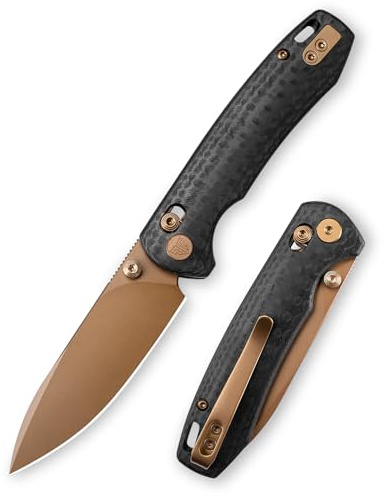TRIVISA Couteau Pliant EDC, Couteau Pliant de Poche avec lame 14C28N de 7,6 cm, Manche en Carbon Fiber G10, avec Clip de Ceinture, Alpinisme, Voyage, Utilisation Quotidienne, Dragonfly-CG (Or rose)