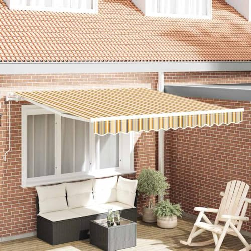 Brokky Toldo Motorizado 3 x 2.5 m Toldo Articulado Eléctrico con Mando a Distancia para Terraza, Jardín-Amarillo, Gris y-3 x 2,5 m-Marco Blanca