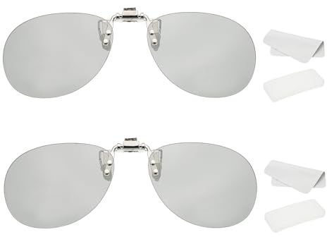 QUARKZMAN 2 Juegos De Gafas 3D Clip-On Polarizadas, Gafas 3D Pasivas Circulares con Estuche Y Paño para Limpiar para RealD/Image Maximum Cine Juegos TV (Clip Metálico Mejorado)