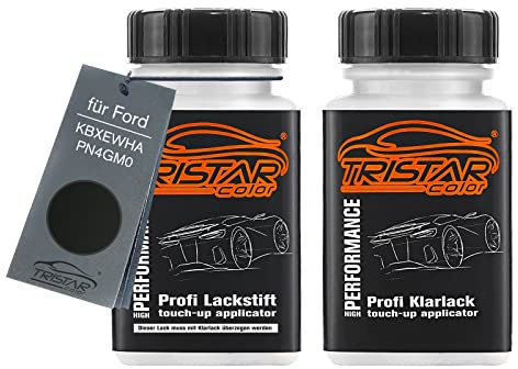 TRISTARcolor Autolack Lackstift für Ford KBXEWHA / PN4GM0 Agate Black. +1K | Agate Black Metallic, Set aus Basislack + Klarlack, Lackfläschchen mit Pinsel, je 50ml