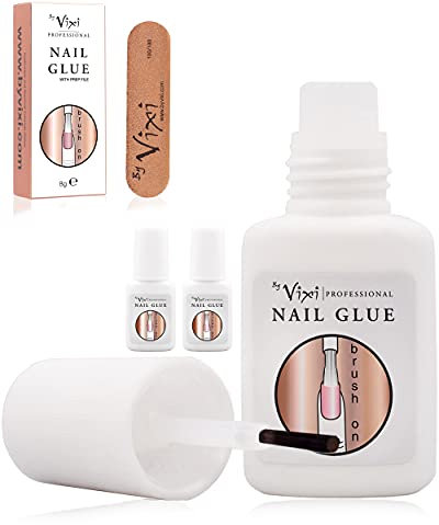8g x3 By Vixi COLLE EXTRA FORTE POUR ONGLES avec LIME DE PRÉPARATION et PINCEAU GRATUITS Adhésion et séchage instantanés, De qualité professionnelle