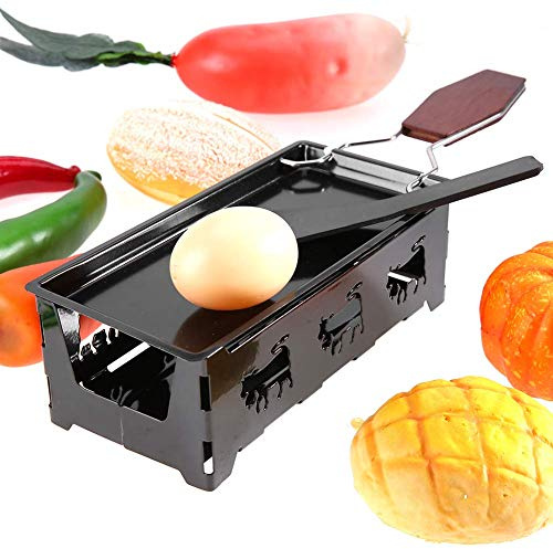 1pc Carbon Steel Cheese Raclette Baking Tray Set Non-Stick with Wood Handle Grilling Tool for Stove Top Use Heated with Candles Ensuring Evenly Melted Cheese