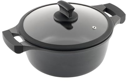 Metaltex XPERT - Casserole Haute en Aluminium Fondu 26 cm avec Couvercle de Verre Trempé