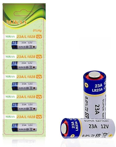 MJKAA Pack of 5 A23 Battery 12V Alkaline 60 mAh 12 Volt for Garage Doors Opener, Ceiling Fans Doorbells Remotes MN21 23GA GP23AE A23S LR23A L1028