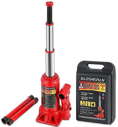 BAOSHISHAN 3 Ton Bottle Jack Double Ram 6-1/2 to 16-1/2 Lifting Range Hydraulic Jack Car Jack Welded Bottle Jack Portable with Carrying Case