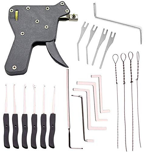 Loboo Idea Schlosserwerkzeug Türschloss Öffner Werkzeugset, einschließlich einer Dietrichpistole, 10 Stück zerbrochene Schlüssel Extractor Kit und 5 Stück Spannschlüssel für Profi Schlosser