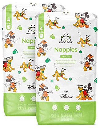 Marchio Amazon - Mama Bear Disney Pannolini ultra asciutti, Taglia 4 (8-14 kg), Bianchi, 168 Unità, 2 Confezione da 84, PACCO MENSILE