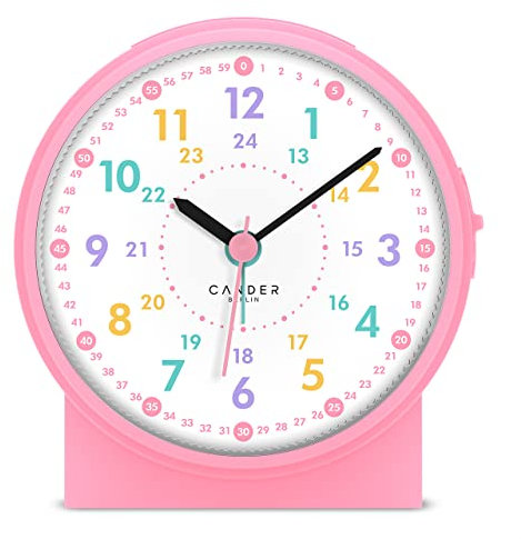 Cander Berlin MNU 1009 H Kinderwecker Wecker Kinder lautlos geräuschlos Lernuhr Kinderuhr Licht Snooze Tischuhr Beleuchtung geräuscharm Schlummer pink rosa