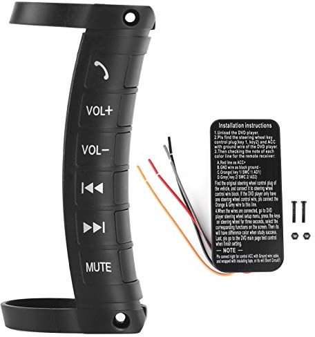 Qiilu Lenkradfernbedienung, multifunktional, Universal, tragbar, kabellos, Bluetooth, Auto, Telefonanrufe, Musiksteuerung, Navigation, DVD-Steuerung, Doppel-DIN, Schwarz