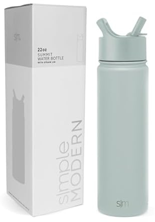 Enkel modern vattenflaska med sugrörslock vakuumisolerad rostfritt stål metall termos | återanvändbar läckagesäker BPA-fri flaska för gym, resor, sport | Summit Collection | 645 ml havsglas salvia