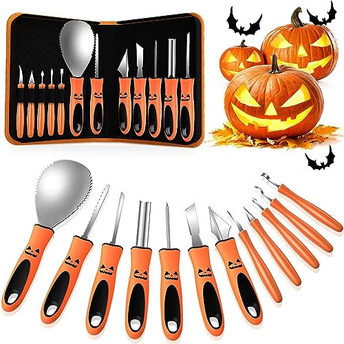 X99 Halloween Kürbis Schnitzset, 12 Stück Edelstahl Kürbis Schnitzwerkzeuge Kürbissen Schnitz-Werkzeug mit Tragetasche
