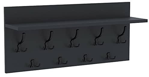 AKKE Wandhaken Garderobenhaken - Kleiderhaken Wandgarderobe Garderobenleiste Mit Ablage - Verti 80 Anthrazit/Schwarz
