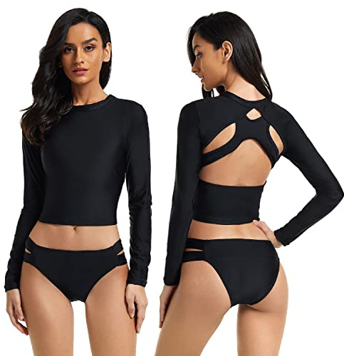 Dam sport surfing baddräkt, tvådelad rashguard med shorts UPF 50+ långärmad