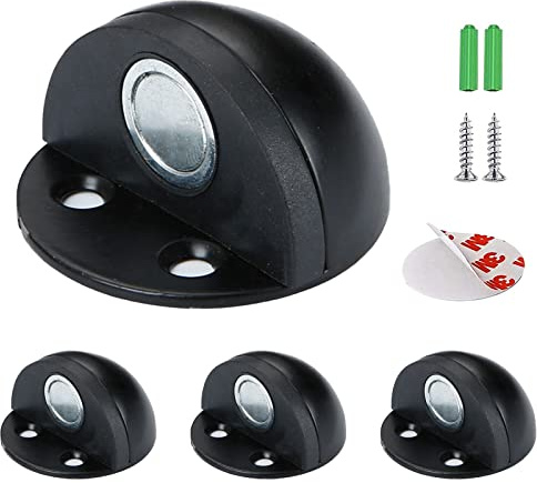 Magnetischer Türstopper, selbstklebend, für Wand oder Boden, Türstopper aus Edelstahl, verhindert das Zusammenstoßen der Wand, für Zuhause und Büro (4 Stück Schwarz)