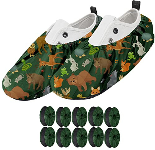 Ferocity 5 Paar Mehrweg Schuhüberzieher EU 25-30 für Kinder Wasserabweisend Überschuhe Rutschfester Waschbarer Schuhschützer Unisex Jungen Mädchen aus Polyester Motiv Animals x5 [142]