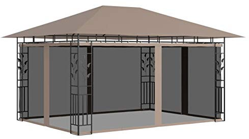 Kstyhome Pavillon mit Moskitonetz, Partyzelt, Gartenpavillon, Zeltgarage, Bierzelt, Weidezelt, Carport, Lagerzelt Winterfest, Garagenzelt, 4x3x2,73 m Taupe 180 g/m²