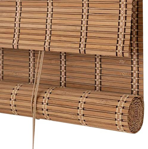 Bamboo Roller Blinds Outdoor,Bamboo Window Shades,Natural Wood Roman Blinds,Bamboo Roll Up Window Blind Sun Shade,Light Filtering Roller Shades with Valance,for Office,Kitchen (W75xH150cm/30x59in)
