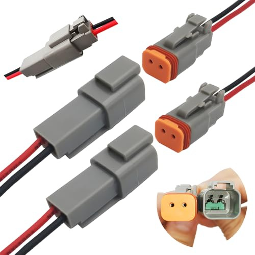 CESFONJER DT Connector Kit, 2 Pin Way Sealed Gray Male and Female Auto Waterproof Electrical Wire Connector Plug, with 16AWG cable,for Motorcycle, Scooter, Car, Boats (2 sets)