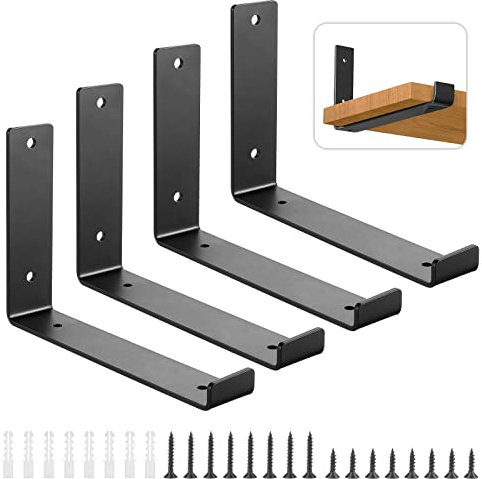 Fippy 4 Stück Regalhalterung Schwarz 20cm x 14cm Metall Regalhalter Schwerlast Regalhalterung Wandmontage Regalträger für Zuhause, Büro, Garten,