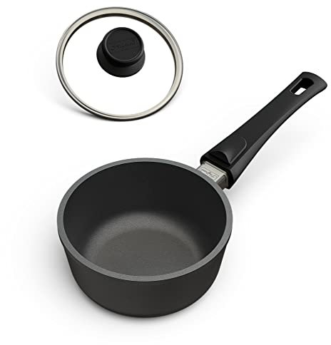 Hoffmann Stielkasserolle Ø 16 cm mit Deckel I Kasserolle Topf klein mit Stiel I Für alle Herdarten inklusive Induktion I Kochtopf, Stieltopf, Soßentopf, Saucepan mit 1L Volumen garantiert verzugsfrei