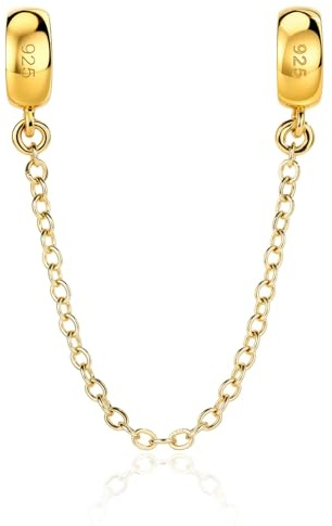 LOVANS Sicherheitskette Charms Stopper für Armband(Gold/Silber/Roségold) | 925 Sterling Silber Hypoallergen Charm Anhänger Clip Verschluss mit Silikon, Rutschfester Trenner für Damen Armbänder
