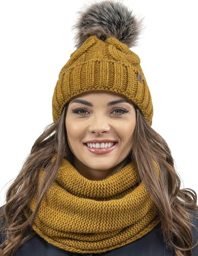 VIVISENCE Wintermütze Mit Bommel Damen Warmes Ideal Für Kalte Wintertage 7014