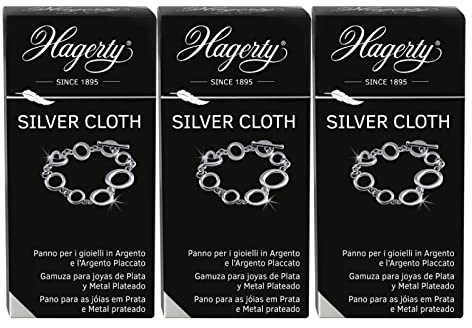 Hagerty Silver Cloth - Gamuza Impregnada Limpia Joyas De Plata Y Piezas Plateadas O Chapadas - 3 Unidad 36 x 30 cm - Devuelve El Brillo Y La Protección Extra
