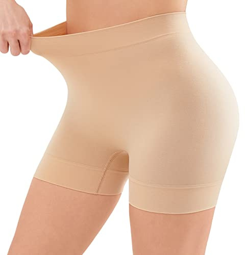 YADIFEN Womens Anti Chafing Shorts Seamless Boxers Underwear Ultra Soft Yoga Safety Shorts Boyshort for Under Skirt Beige L