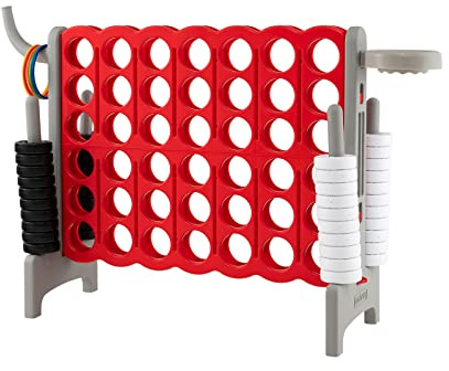 COSTWAY Forza 4 Gigante, Forza Quattro per Bambini con Canestro, Palla, 5 Anelli e 42 Piedine, Giochi Educativi da Esterno ed Interno per Vacanze e Feste, Ideale per Bambini +3 Anni (Grigio)