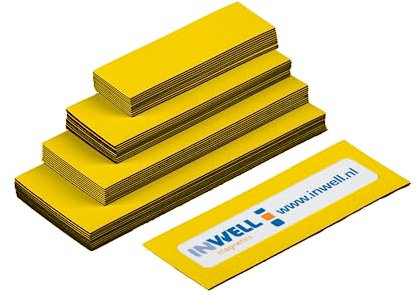 Inwell - Magnetetiketten in Farbe Gelb | 20 mm | Länge 80 mm | 100 Stück | Magnetische Etiketten | Magnetisches Band | Magneten beschriftbar | Magnetstreifen beschreibbar