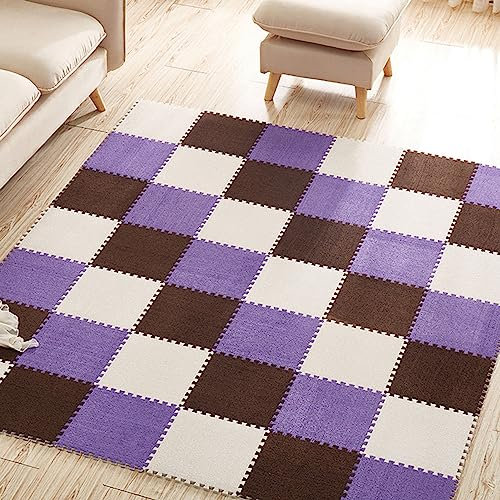 16 Stück 12 X 12 Zoll Ineinandergreifende Schaumstoff-Teppichfliesen,flauschige EVA-Puzzle-Schaum-Bodenmatte,1 Cm Dicke Weiche Spiel Matten Für Die Inneneinrichtun(Color:Lila + dunkler Kaffee + Beige)