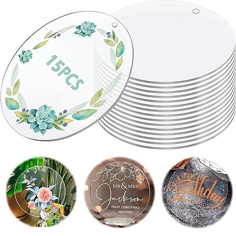 15 Pcs Runde Platte Acryl, Rund Klare Acrylplatte, 15 cm Acrylscheibe Transparent, Acrylscheibe Rund Loch Klare Acrylplatten Runde, Klare Acrylplatte Für Diy Kuchen Meilensteine Display-Malerei