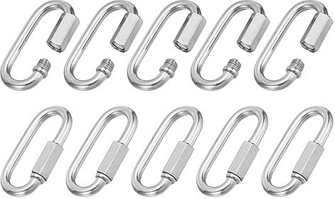 PATIKIL 6 mm 304 Inox Acier Chaîne Rapide Maillons, 10 Paquet Vis Verrouillage Chaîne Connecteur Ovale D Anneau Crochet Agarfes pour Lustre Sac Dos Tente, 882 Lbs Argent