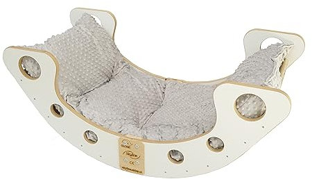 Skyline Kletterbogen mit Kissen Baby Kleinkind Kinder ab 1 Jahr Indoor Klettern Montessori Klettergerüst Holz Wippe Balancewippe Kletterdreieck Kletterwippe Holzwippe Kletterling Holzbogen M Grau