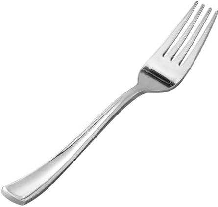 Goodluck 50 Pack Silver Plastic Forks, Heavy Duty Forks Disposable, Silver Plastic Cutlery Perfect for Weddings, Parties, Dinners (50PC)
