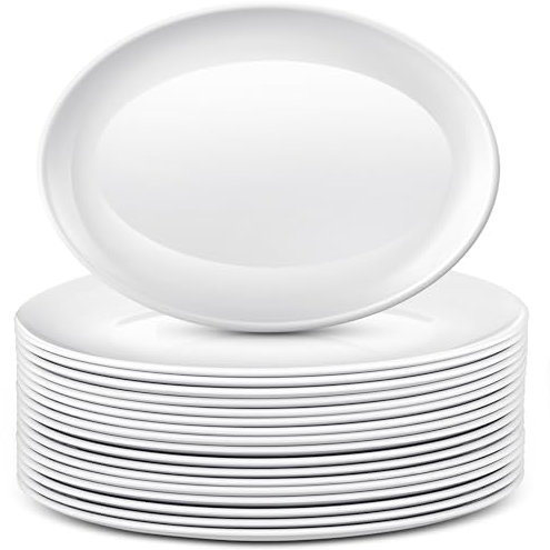 Dandat 24 Pcs Large Serving Platter Oval Serving Trays White Serving Plates Serving Dish for Restaurant Home Party Turkey Meat Steak Fish Appetizers (14 Inch)